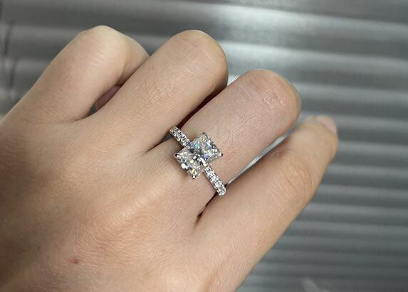 Radiant Cut Moissanite Engagement 925 Sterling Silver Ring