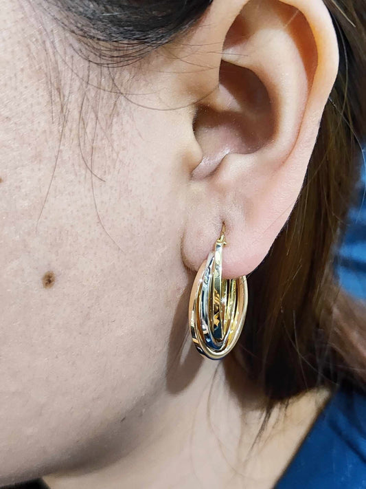 Tricolor Hoop Earrings 18K Gold
