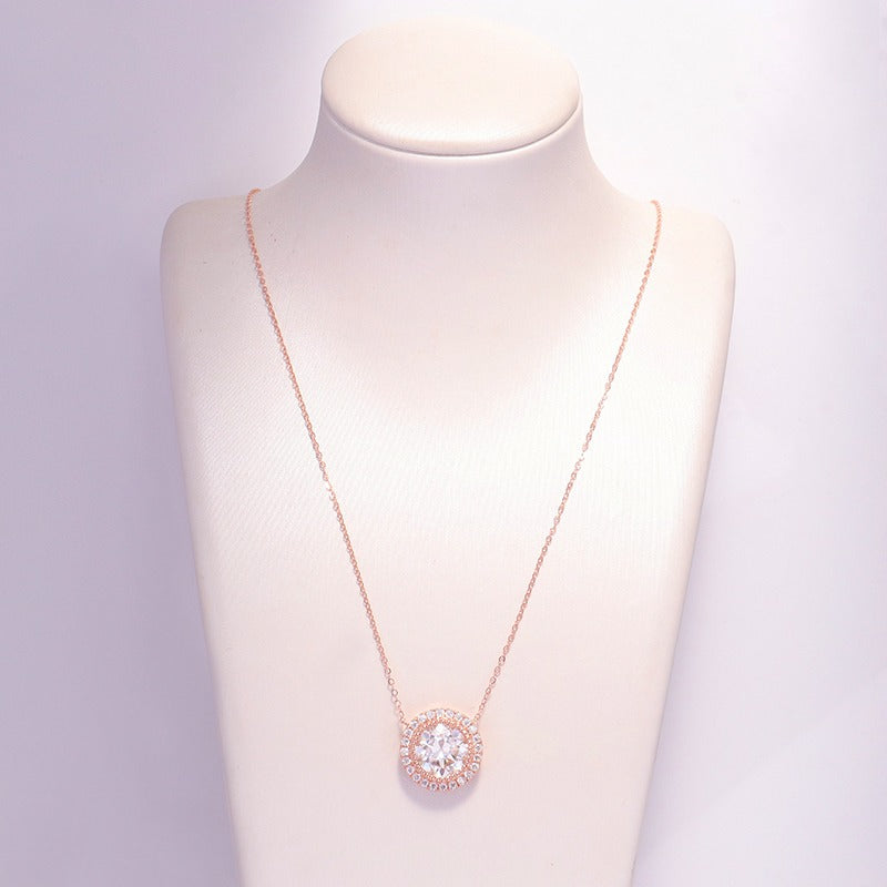 9mm Moissanite Halo Vintage Necklace 10K Rosegold