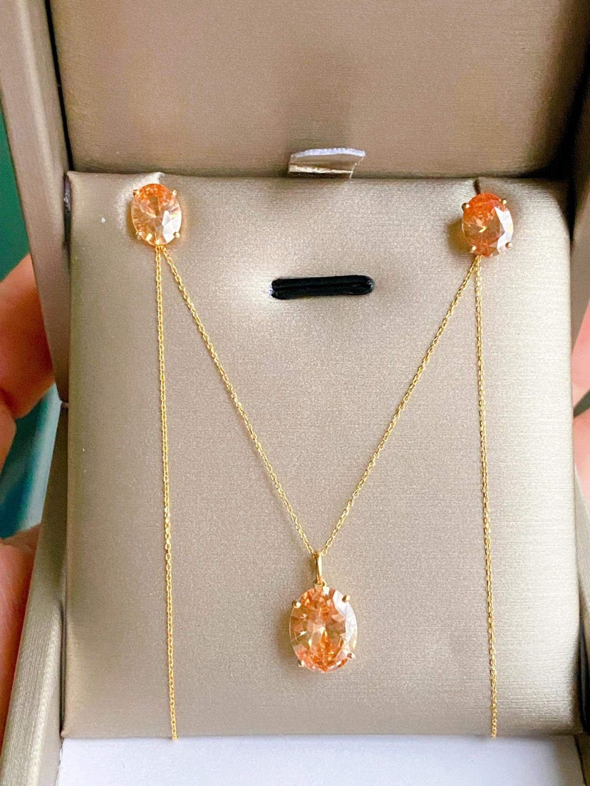 Serenity Stud Birthstone Jewelry Set with Necklace and Earrings 18K Gold