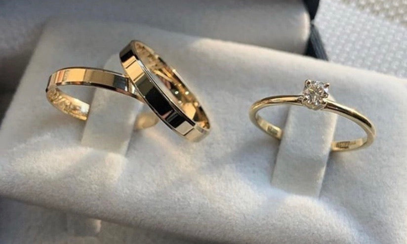 ASTOR Engagement-Wedding Rings Shiny Finish, Beveled Edge, with Zircon in 14K Gold Vermeil - ZNZ Jewelry Philippines