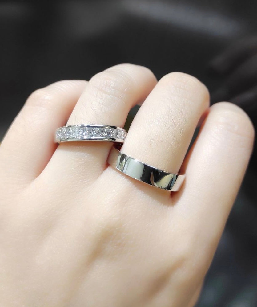 1.5ctw Princess Cut Diamonds Half Eternity Wedding Rings 14K White Gold