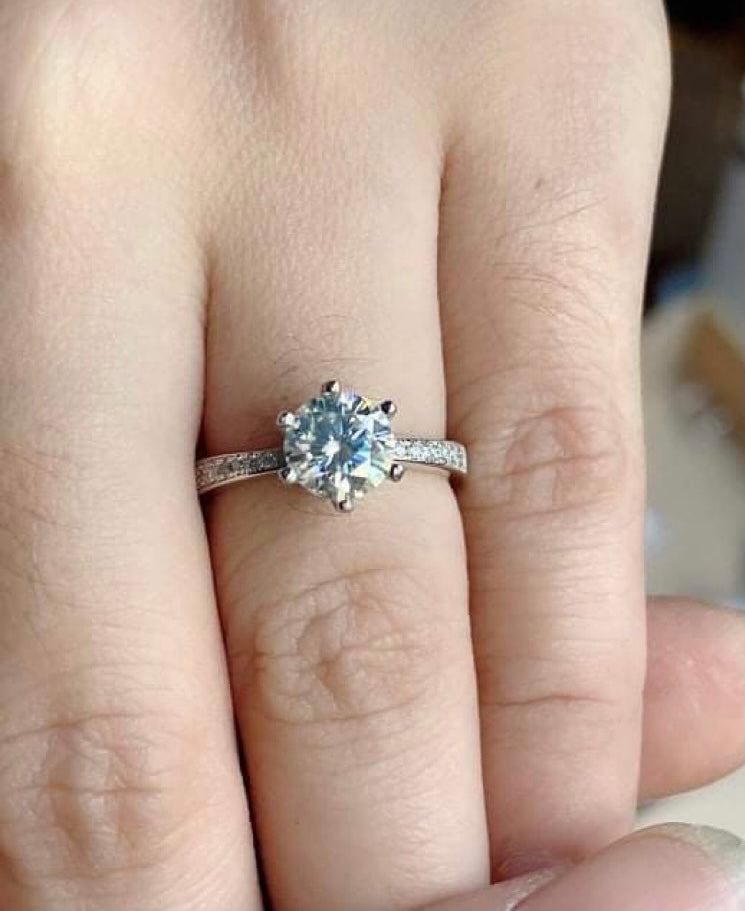 1 carat Moissanite Paved Engagement Ring. High Quality Engagement Ring. Sterling Silver Promise Ring.