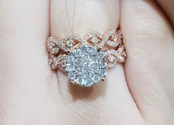 .75ctw Engagement Ring Half Eternity Wedding Ring Bridal Set 14K Gold