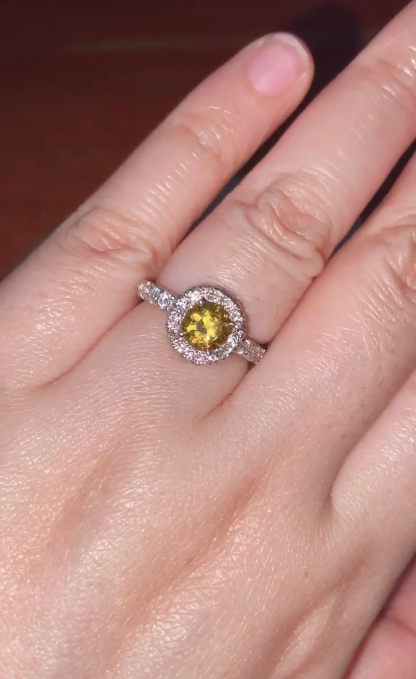 Citrine Halo Paved Engagement Ring 925 Silver / Women’s Ring