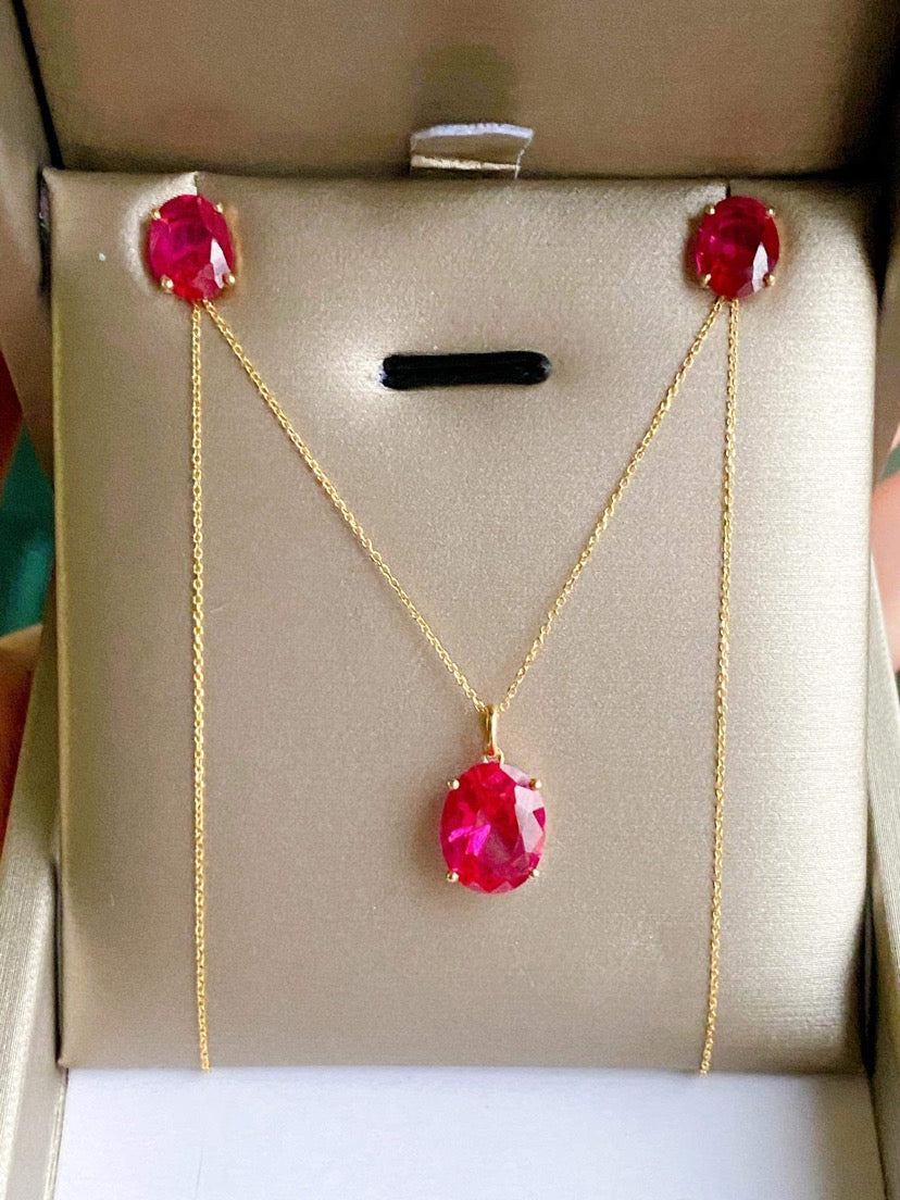 Serenity Stud Birthstone Jewelry Set with Necklace and Earrings 18K Gold