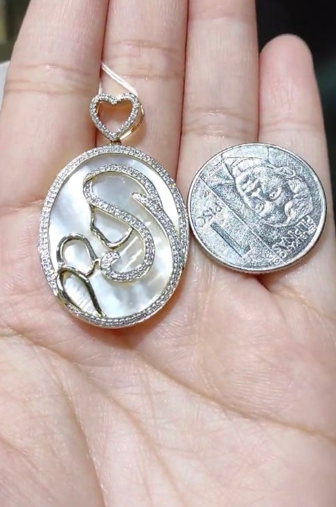 Mother & Child Mother of Pearl Diamond Pendant 14K White Gold