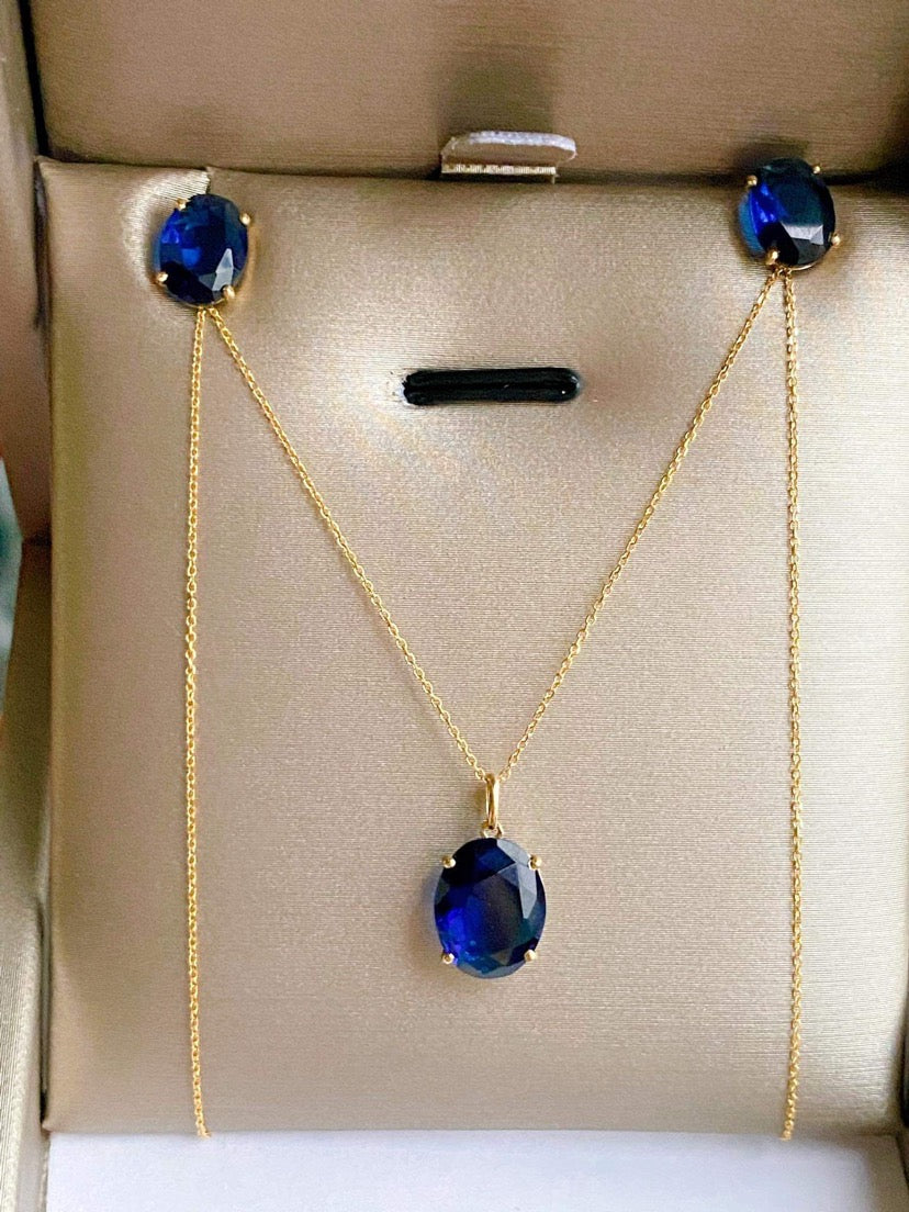 Serenity Stud Birthstone Jewelry Set with Necklace and Earrings 18K Gold