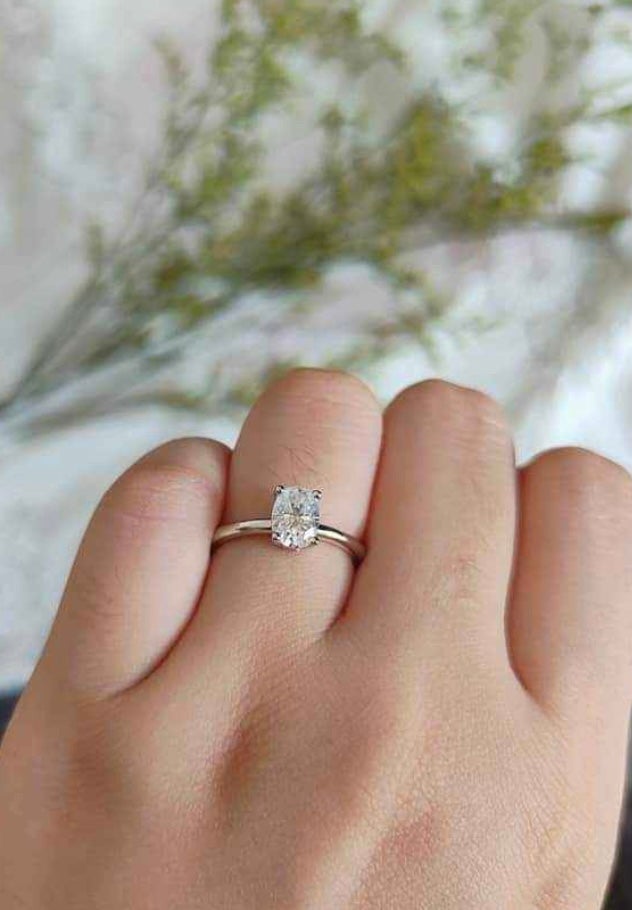1 carat Oval Moissanite Paved Engagement Ring. High Quality Engagement Ring. Sterling Silver Promise Ring.