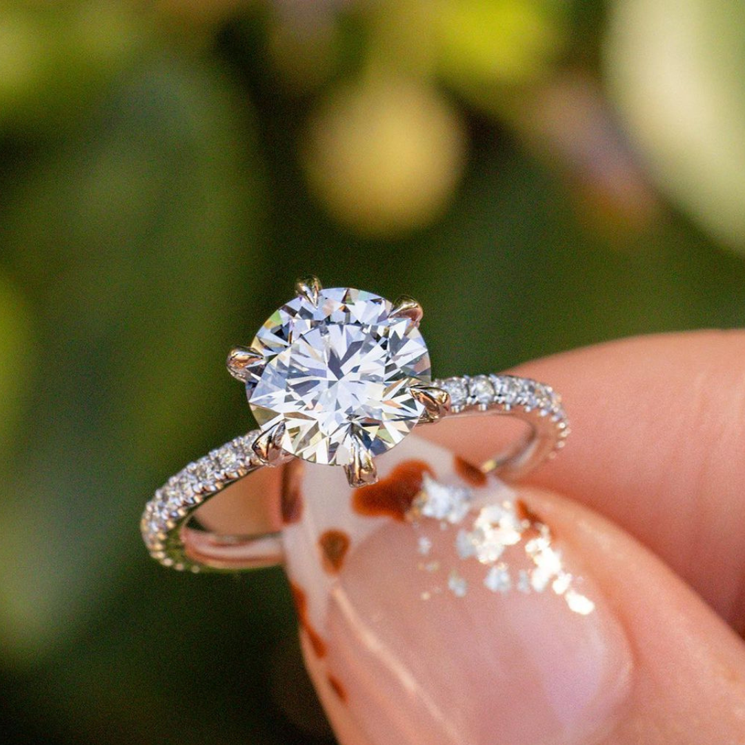 SABEENA 2CT 8MM Moissanite Engagement Ring Round Cut 925 9K 14K 18K White Gold