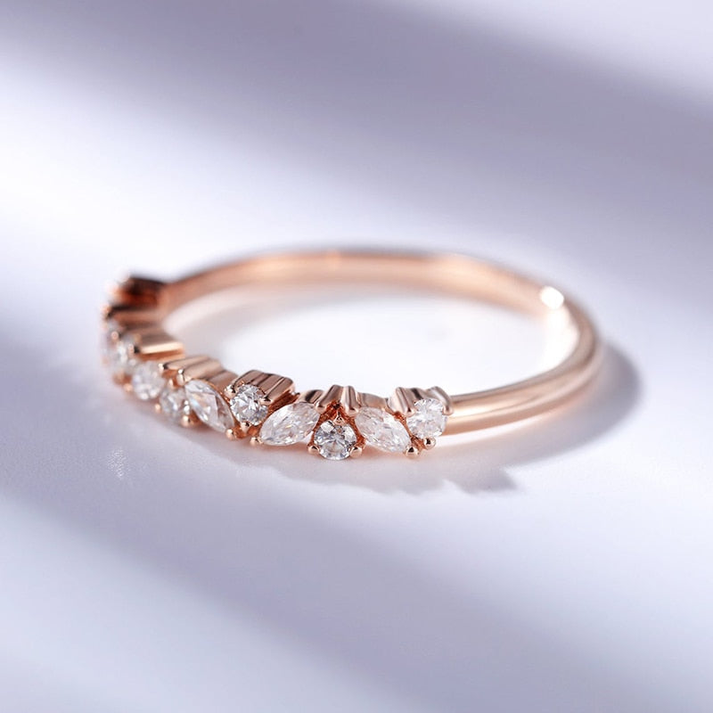 Moissanite Half Eternity Round and Marquise Cut 14K Wedding/Stacking Ring in Yellow Gold, White Gold, RoseGold Pre-Order 3-4 weeks