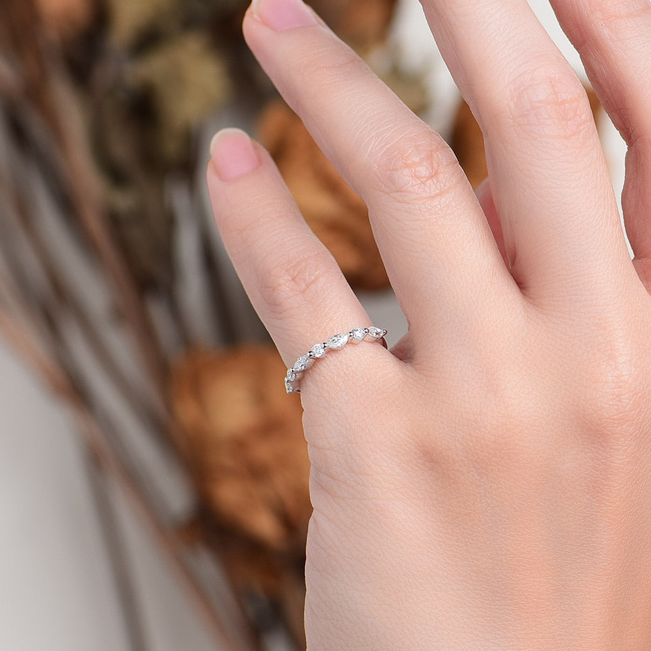 Marquise-Round Moissanite Half Eternity Wedding Ring / Women's Stacking Ring