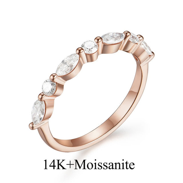 Marquise-Round Moissanite Half Eternity Wedding Ring / Women's Stacking Ring