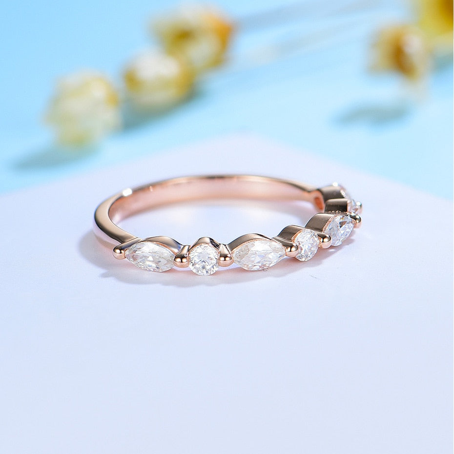 Marquise-Round Moissanite Half Eternity Wedding Ring / Women's Stacking Ring