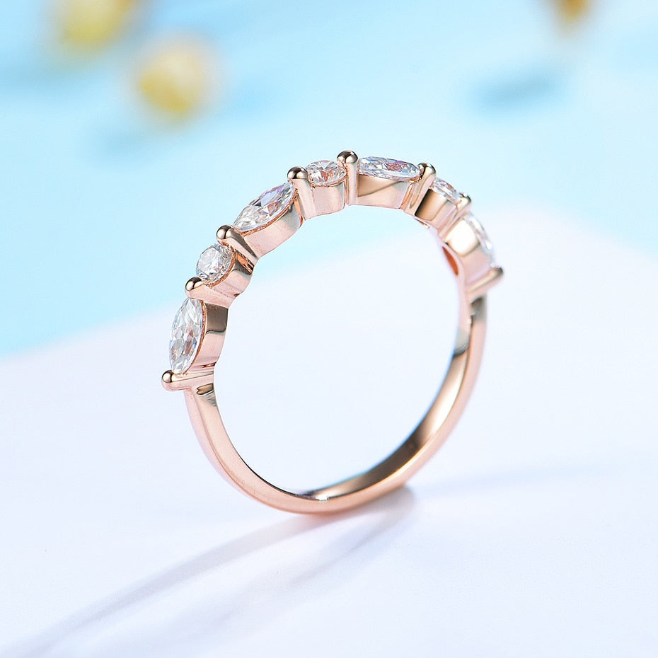 Marquise-Round Moissanite Half Eternity Wedding Ring / Women's Stacking Ring