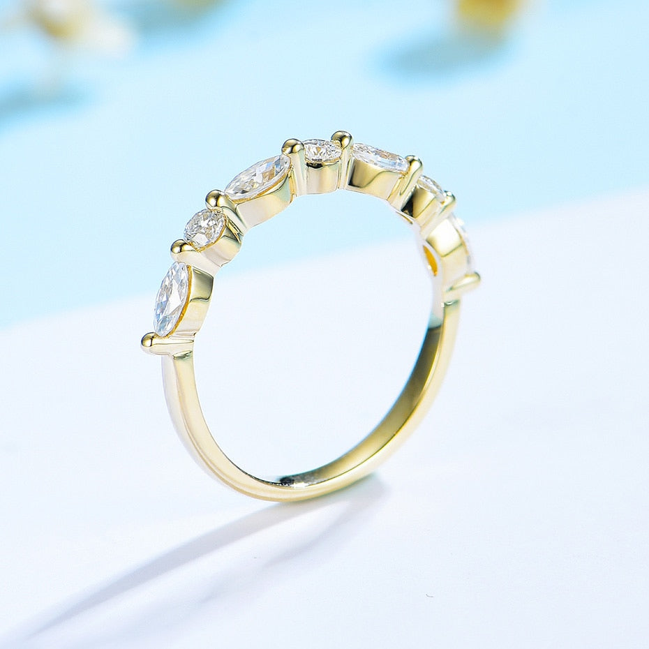 Marquise-Round Moissanite Half Eternity Wedding Ring / Women's Stacking Ring