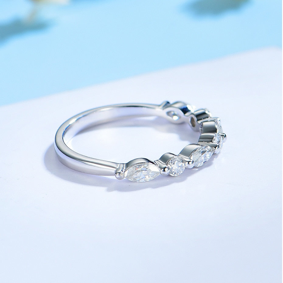 Marquise-Round Moissanite Half Eternity Wedding Ring / Women's Stacking Ring