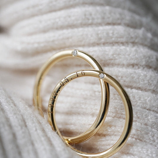 18K Wedding Ring with Hidden Diamond and Side Engrave
