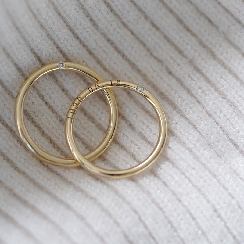18K Wedding Ring with Hidden Diamond and Side Engrave