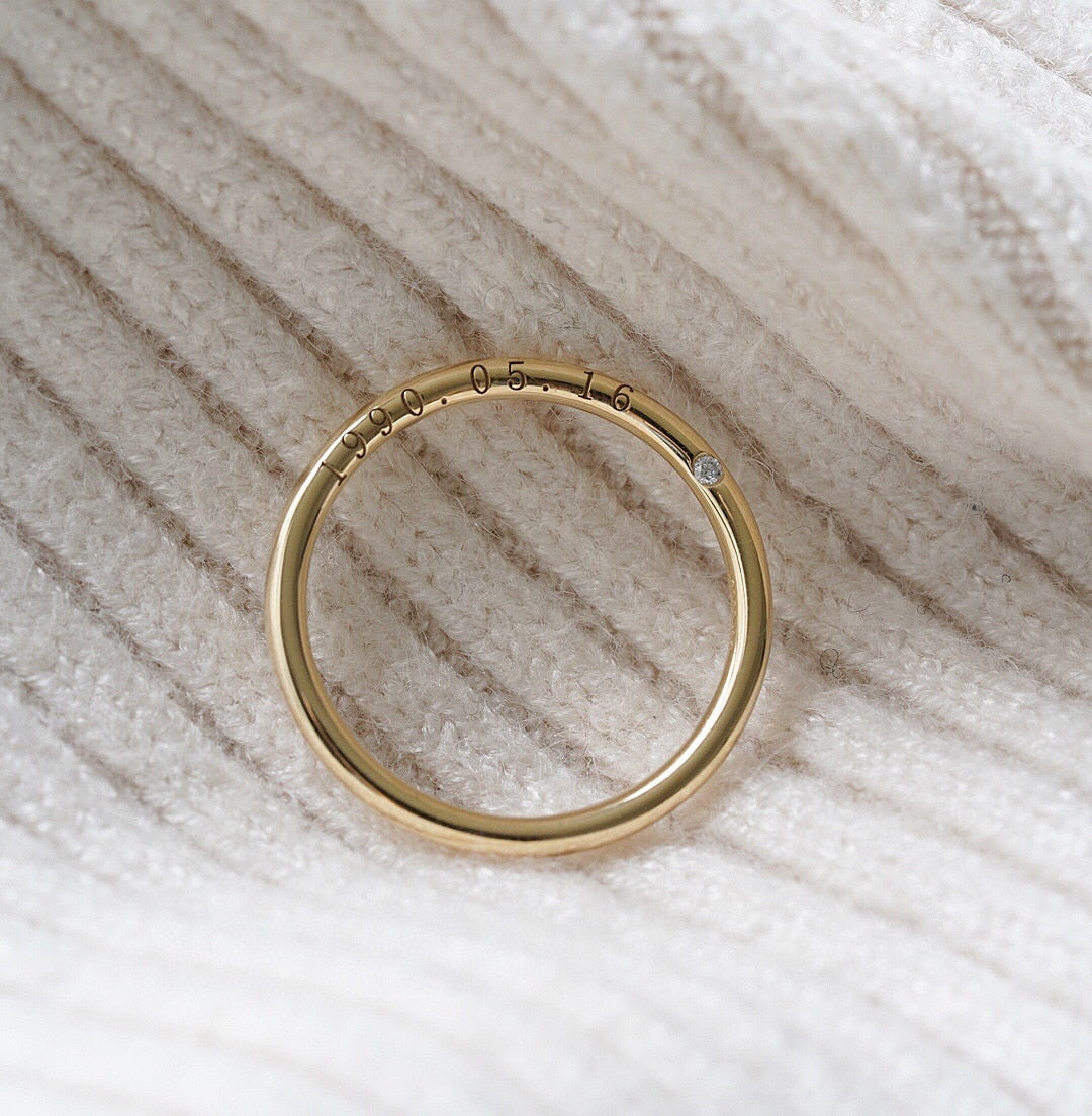 18K Wedding Ring with Hidden Diamond and Side Engrave