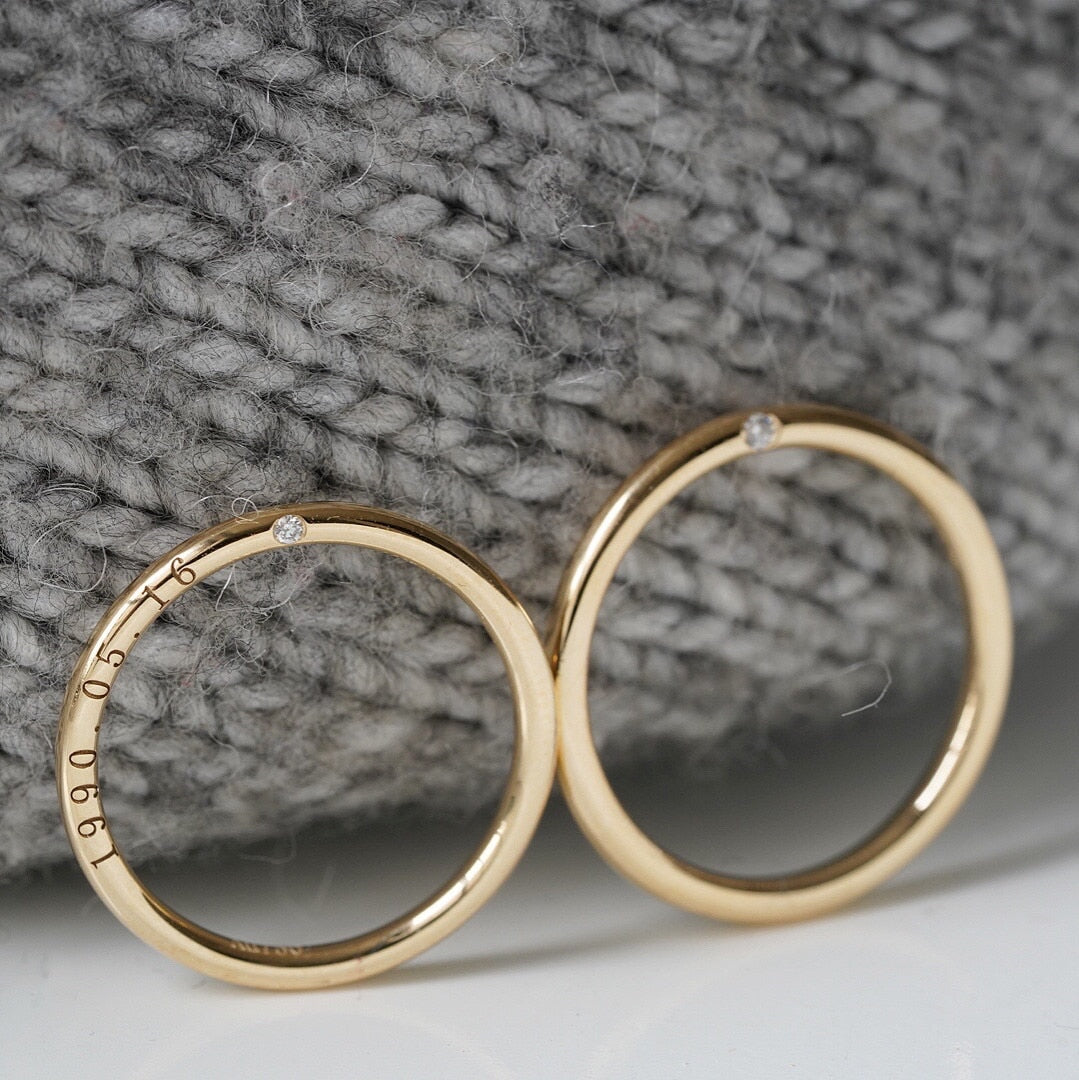 18K Wedding Ring with Hidden Diamond and Side Engrave