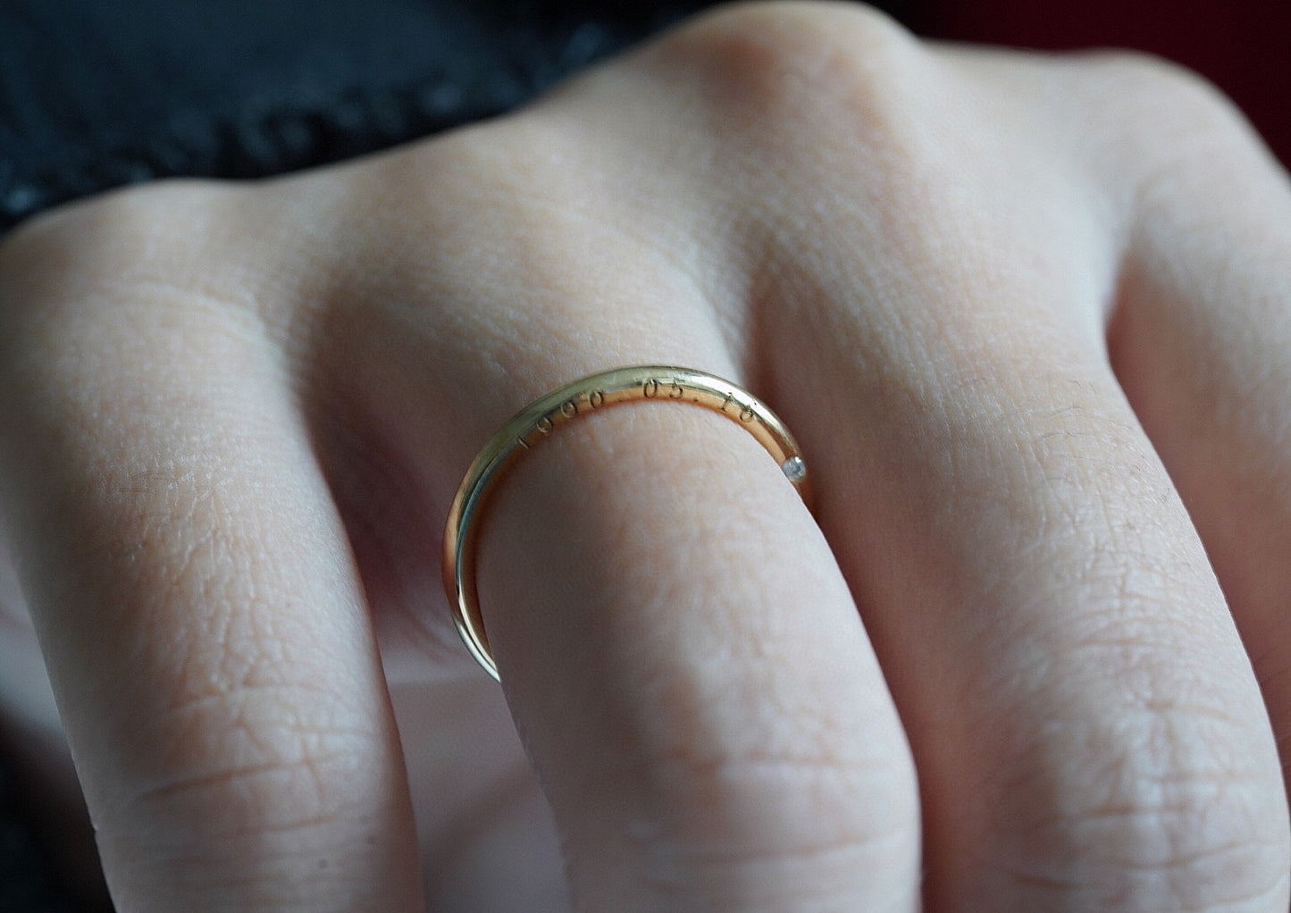 18K Wedding Ring with Hidden Diamond and Side Engrave