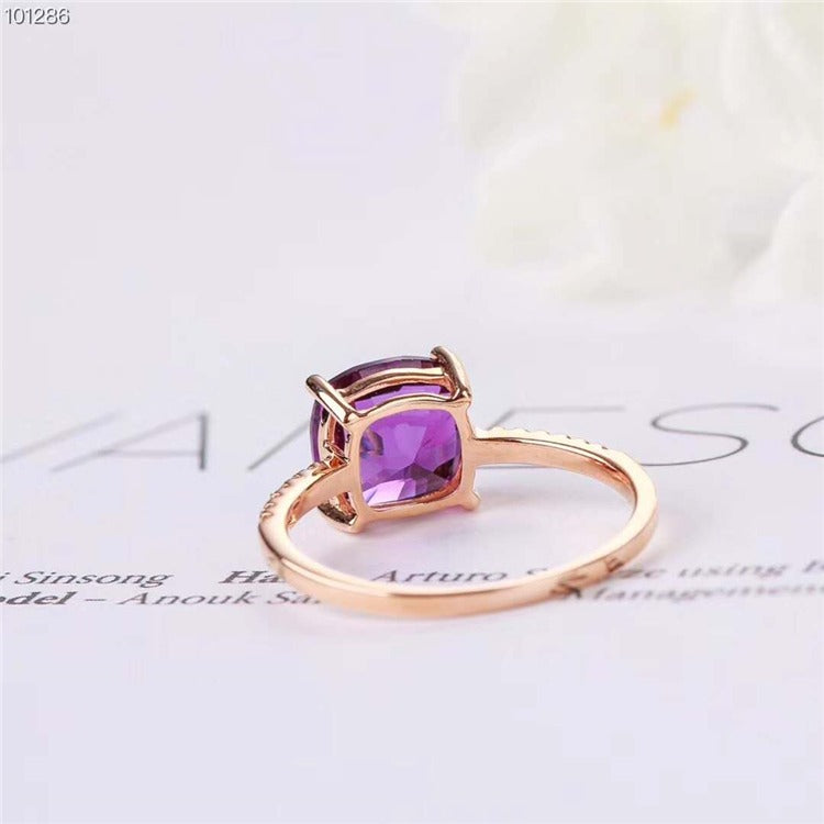 7mm Cushion Amethyst Engagement Ring/Women's Ring with Side Diamonds