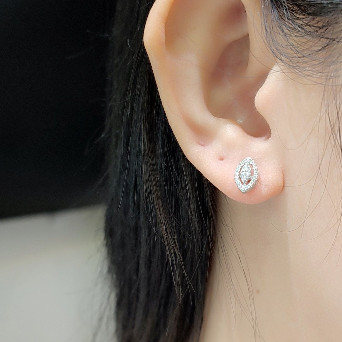 .25 CT Evil Eye Diamond Earrings 14K White Gold