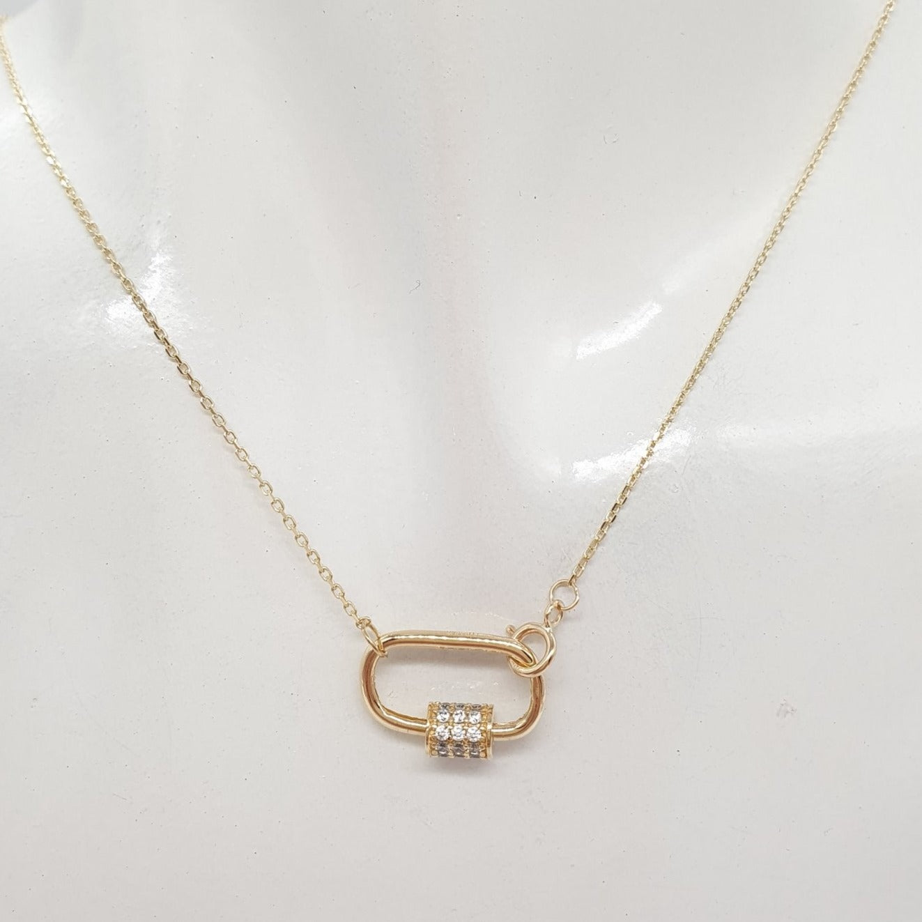 Carabiner Clasp Center Necklace 18K Gold