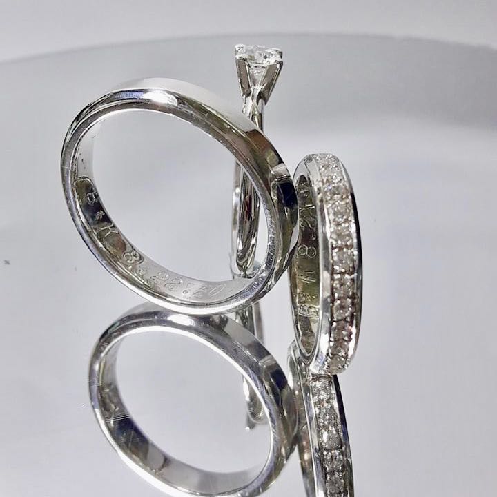 .45ct Solitaire Engagement Ring with Paved Bridal Band and Beveled Edge Wedding Band in 925 Sterling Silver Rhodium - ZNZ Jewelry Philippines