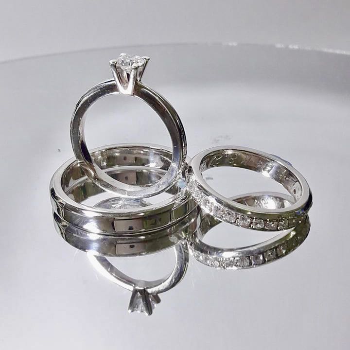 .45ct Solitaire Engagement Ring with Paved Bridal Band and Beveled Edge Wedding Band in 925 Sterling Silver Rhodium - ZNZ Jewelry Philippines