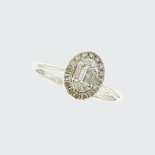 Eternal Radiance 18K White Gold Oval Halo Baguette Diamond Engagement Ring