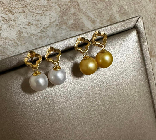 Clover South Sea Pearl Dangling Earrings 18K