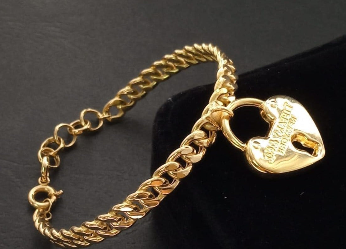 Lock Heart Braided Bangle 18K Gold