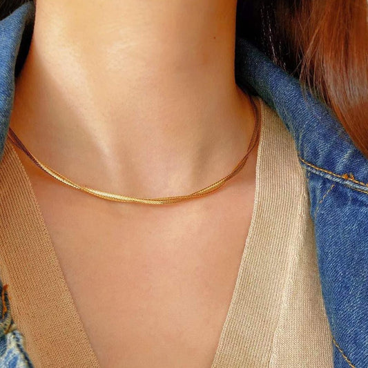 Double Strand Choker Necklace 18K Gold