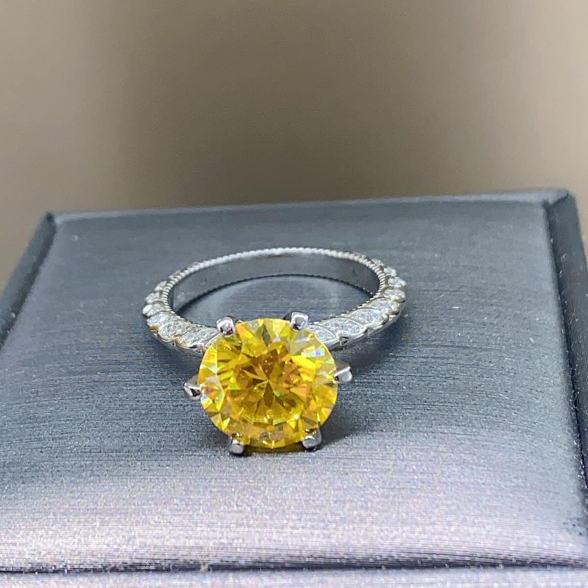 5 carat Round Yellow Moissanite Engagement 925 Sterling Silver Ring