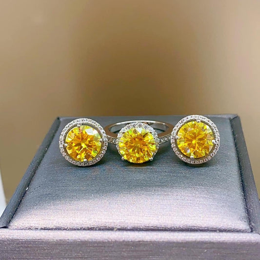 3 carat Round Yellow Moissanite Engagement Ring and Earrings