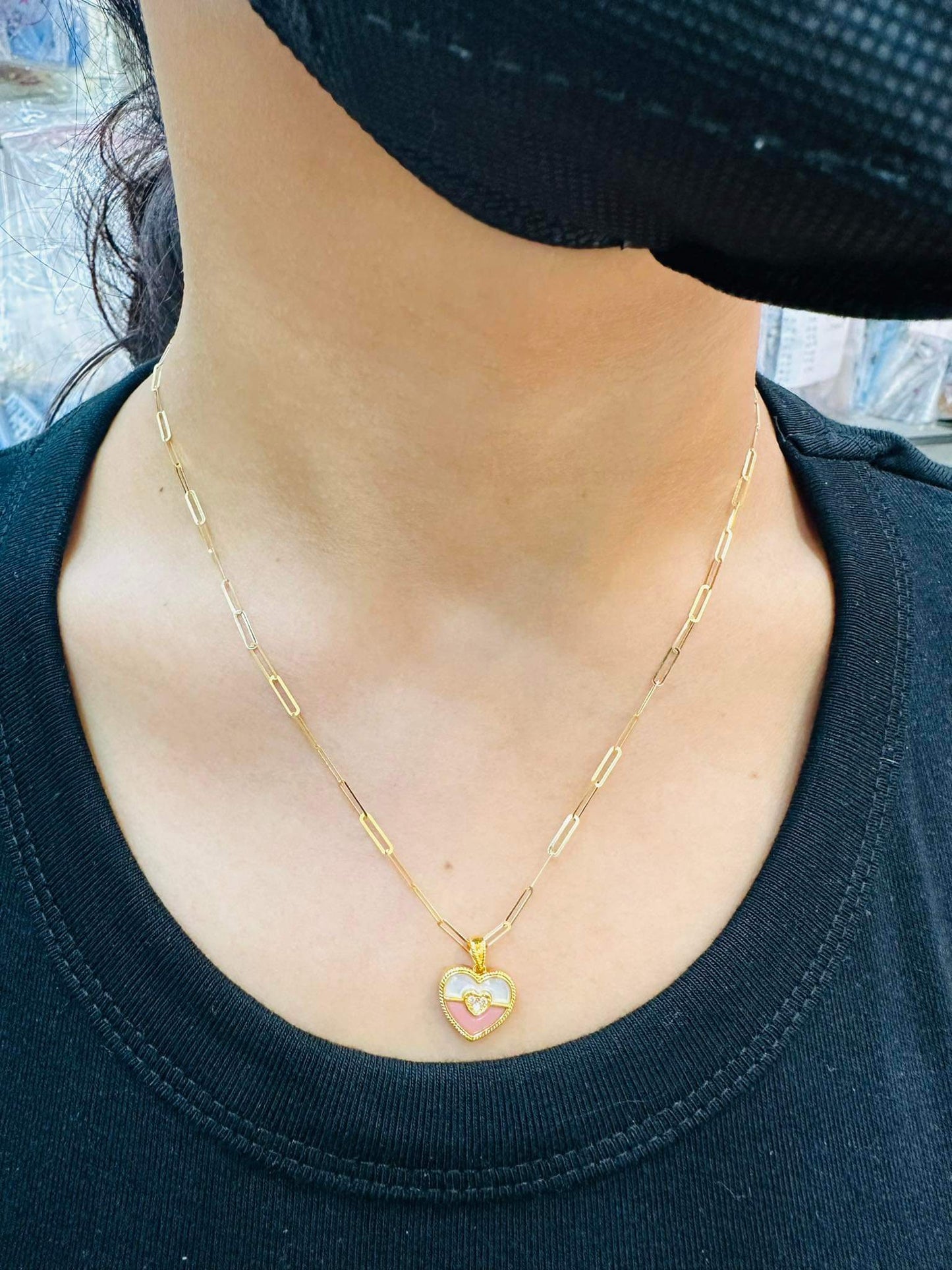 Pink Heart Diamond Women’s Necklace 18K Gold