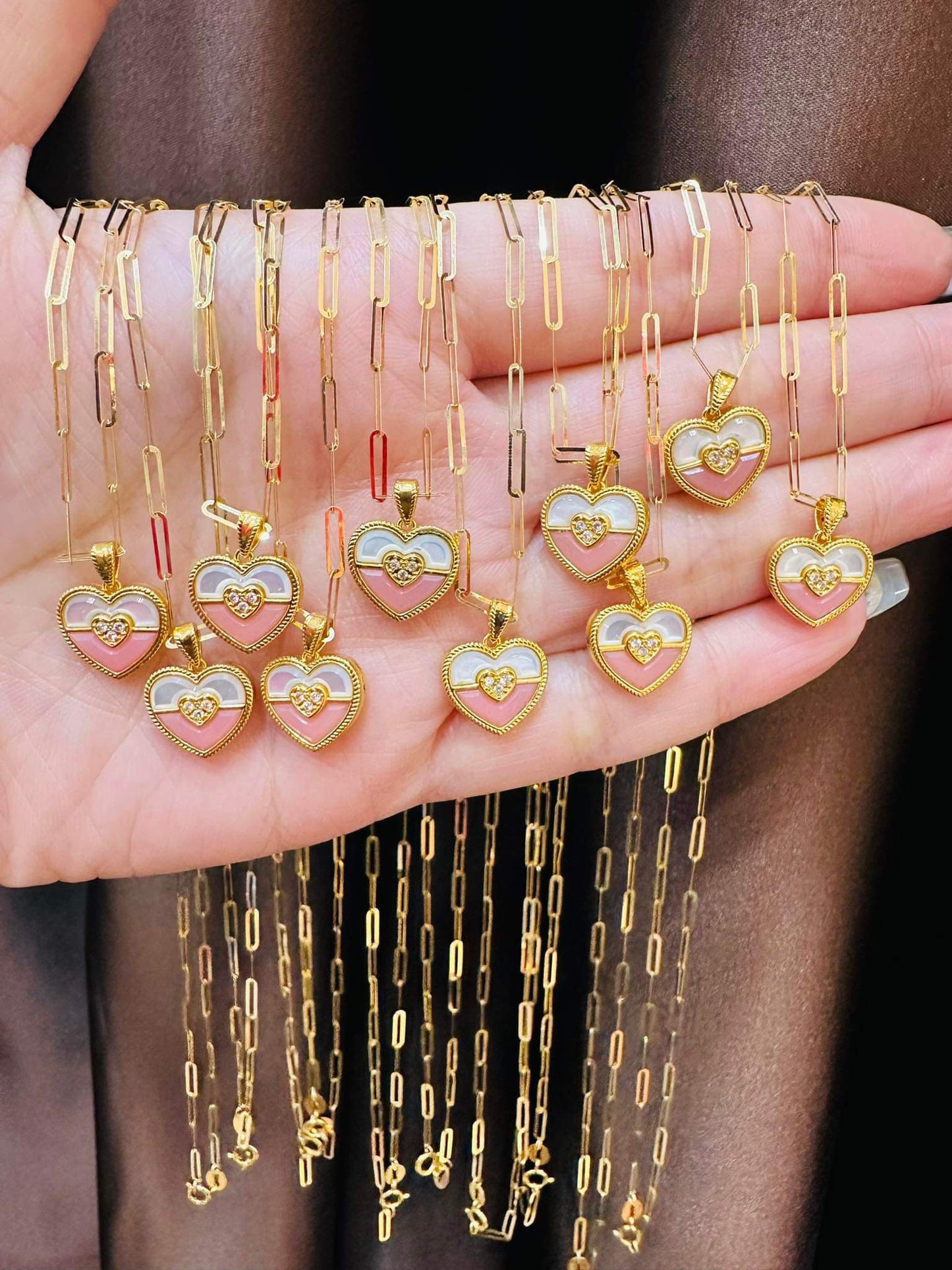 Pink Heart Diamond Women’s Necklace 18K Gold