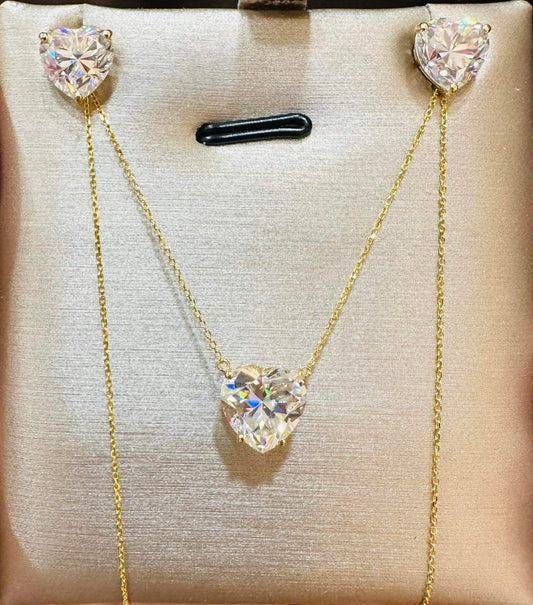 Heart Moissanite Stud Jewelry Set 18K Gold