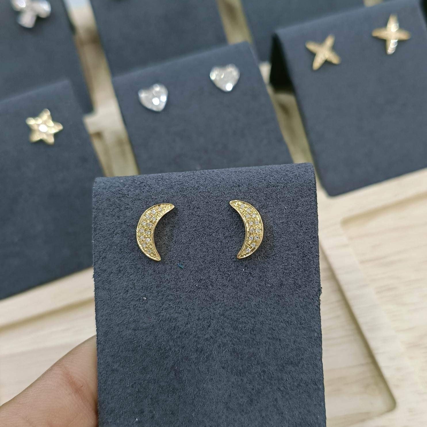 half moon diamond earrings