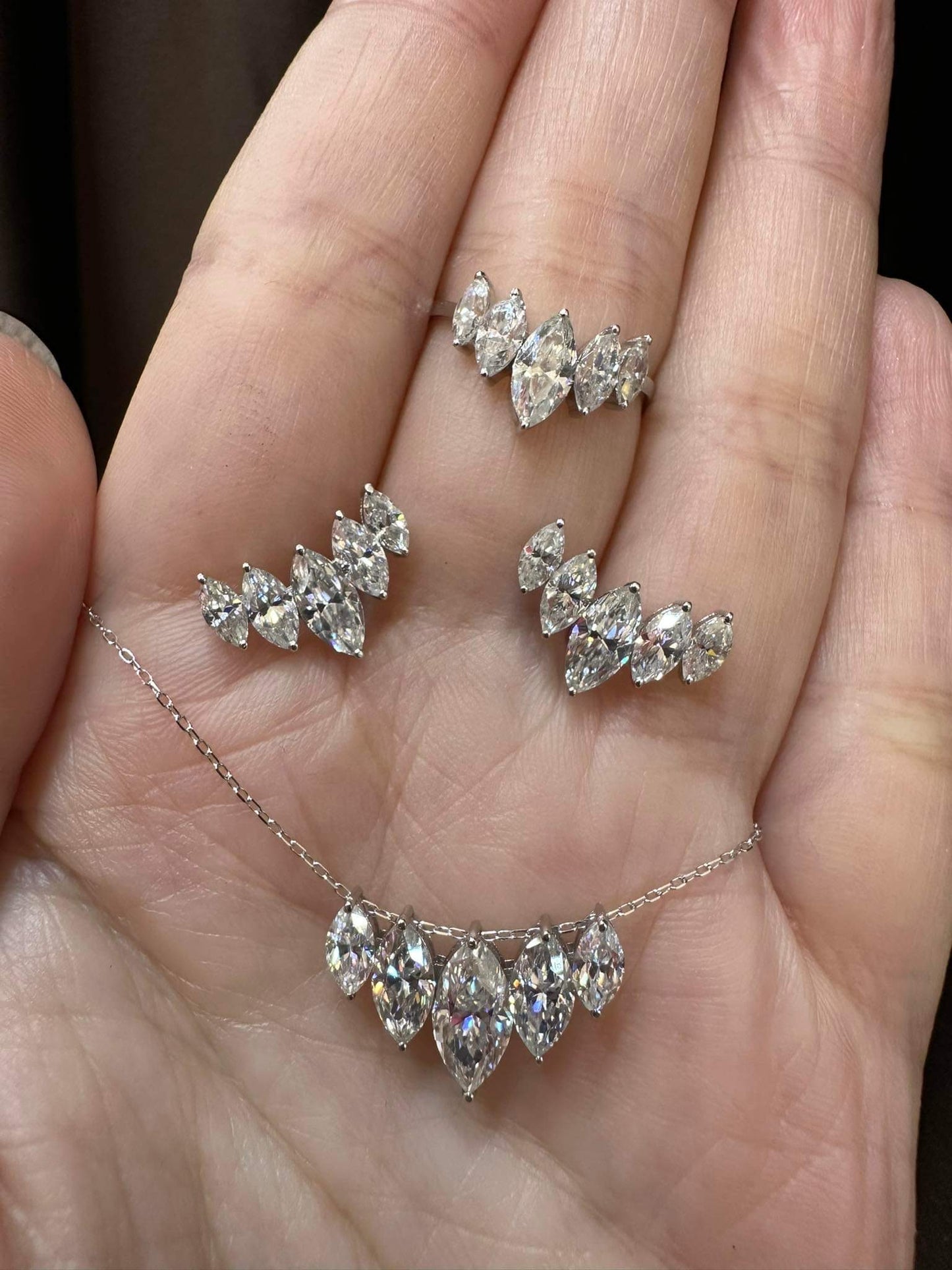 Marquise Moissanite Arc Jewelry Set 18K Gold