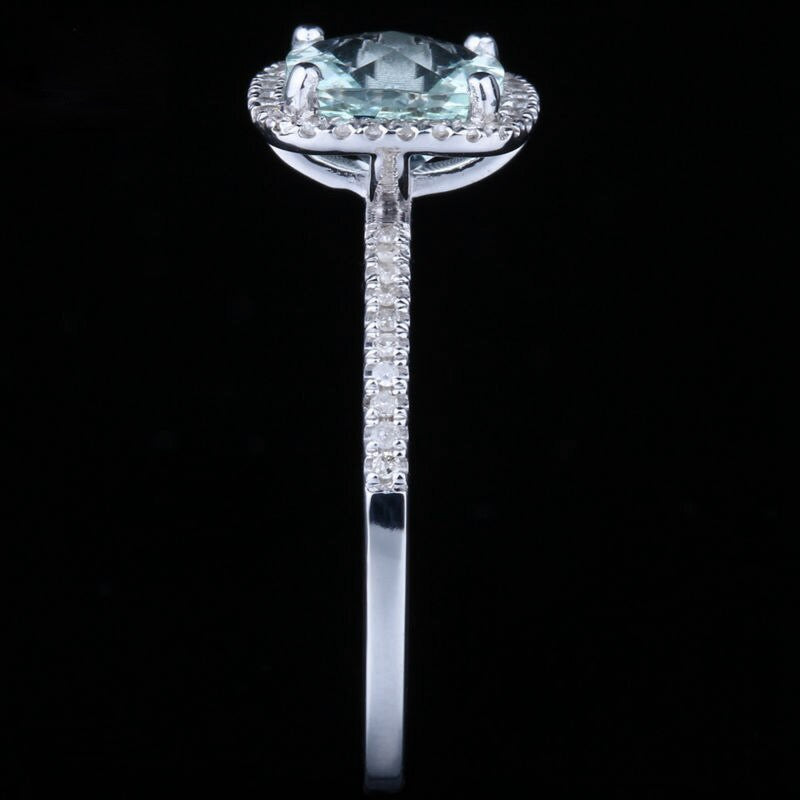 Aquamarine Diamond Halo Engagement Ring 14K White Gold