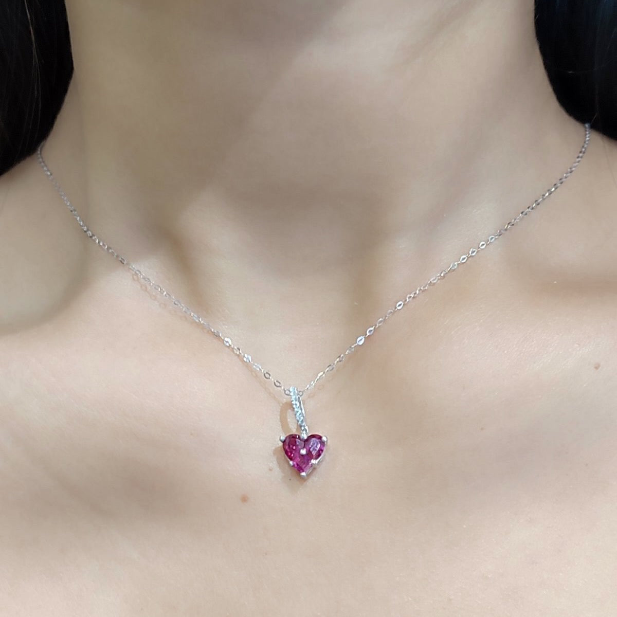 Heart Ruby Diamond Necklace 18K