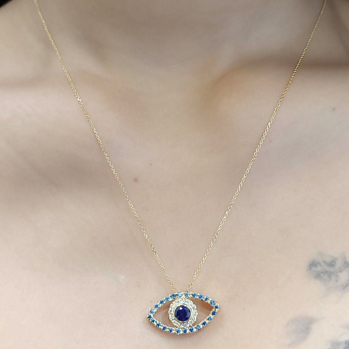 Evil Eye Diamond Necklace 14K