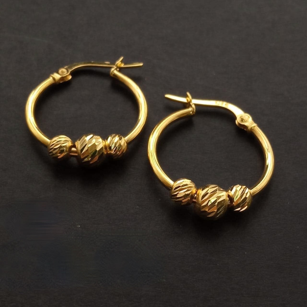 Hoop Earrings with Tricolor Balls 18K Gold