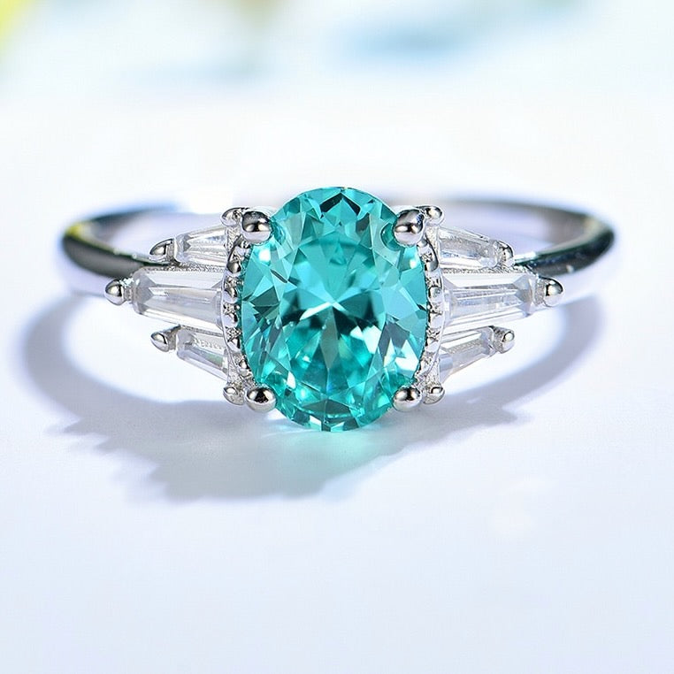 Rosie's Diamond and Blue Tourmaline Trilogy Engagement Ring