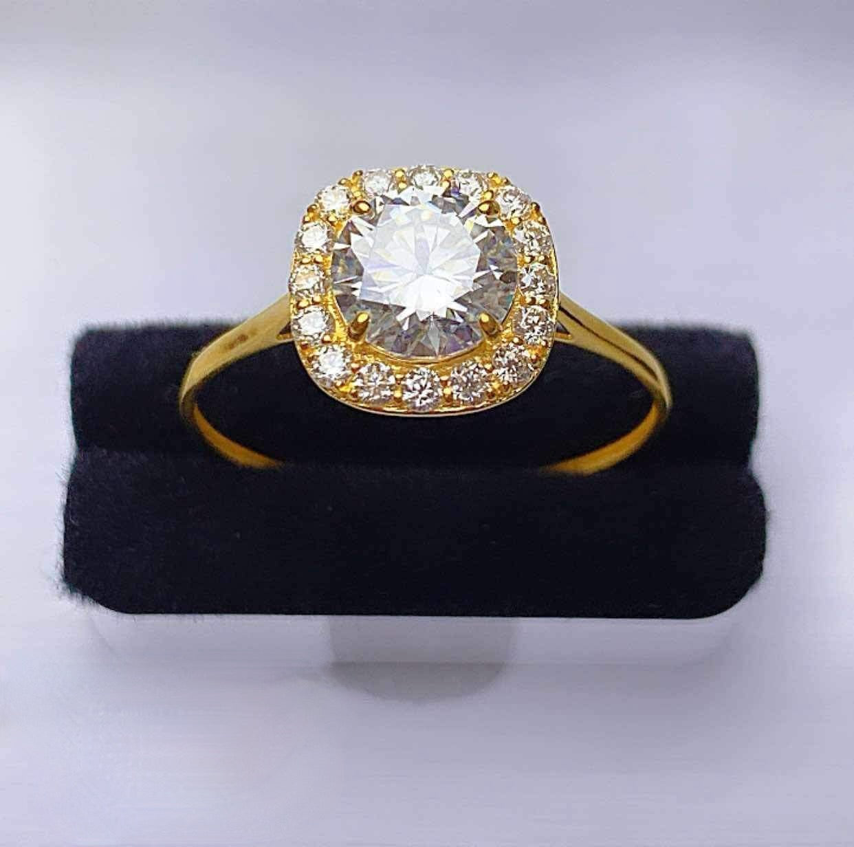 Cushion Halo Moissanite Engagement Ring 18K