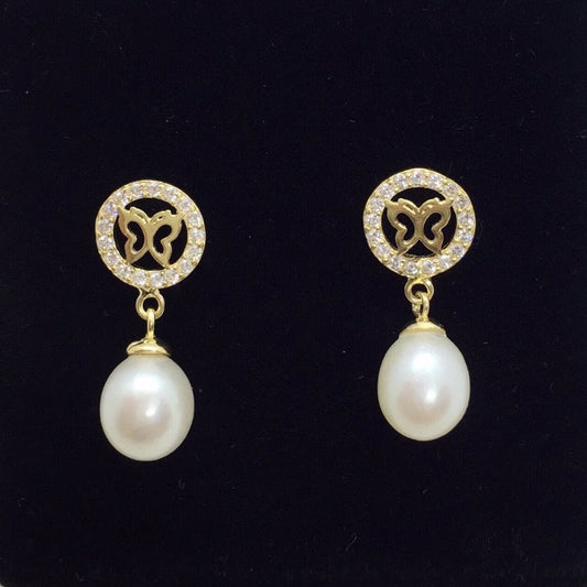 Dangling Pearl ButterflyEarrings 18K Gold