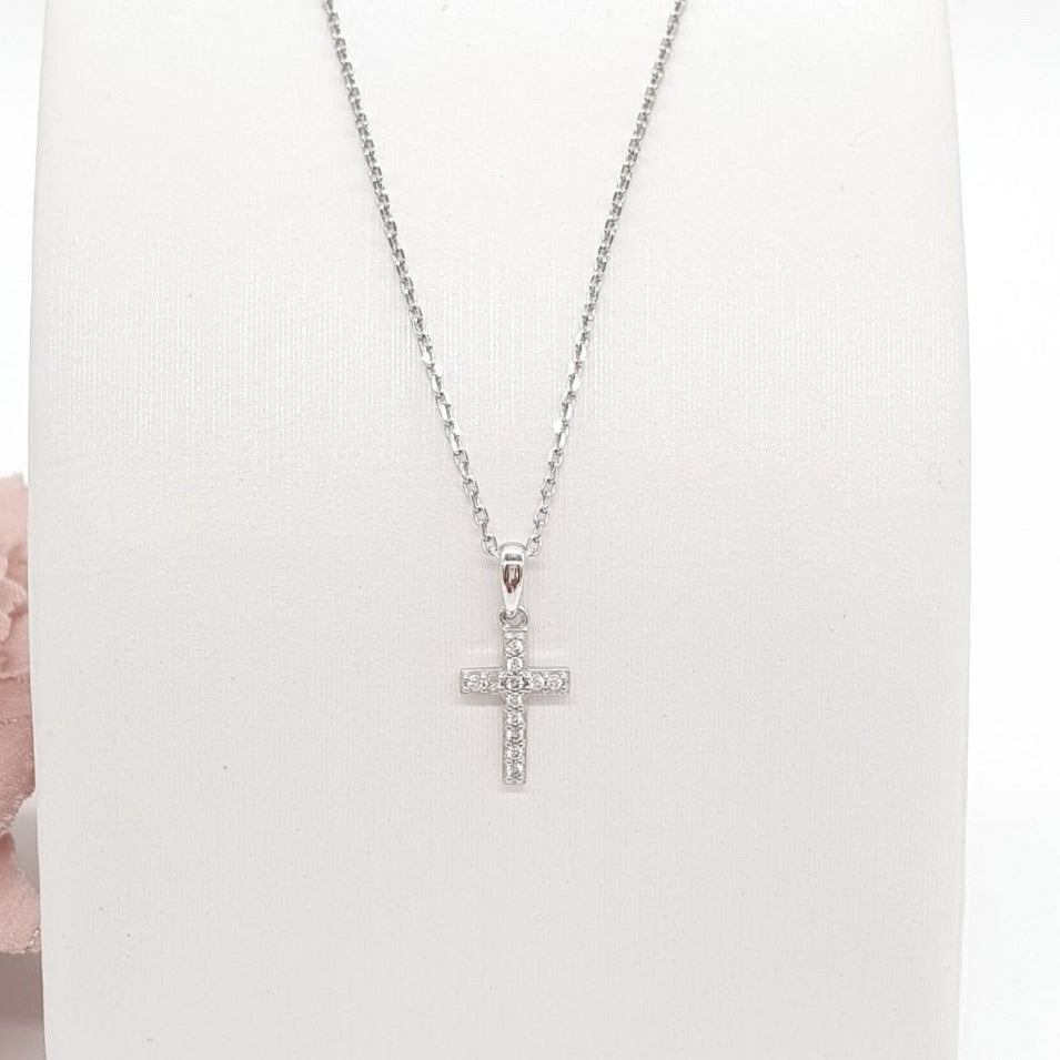 Silver Cubic Zirconia Cross And Chain - F3611 | F.Hinds Jewellers